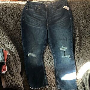 Old Navy Blue Boyfriend Jeans Distressed Classic